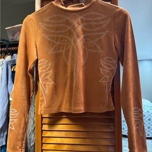 Embroidered Long Sleeve Top - Brown